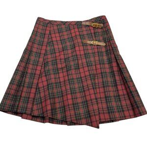 Vintage Cynthia Rowley Skirt 10 Plaid Wool Faux Wrap Buckles Y2K Preppy Grunge